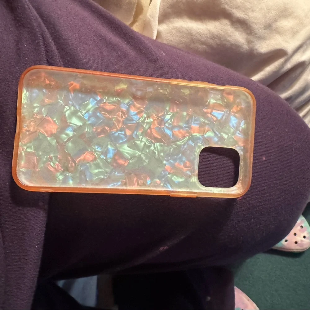 IPhone 11 pro gel case. Beautiful pinks, greens, gray opalescent colors.